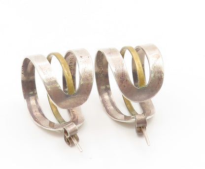 925 Sterling Silver Vintage Earrings MEXICO Classic Two Tone Coiled Hoop EG14186