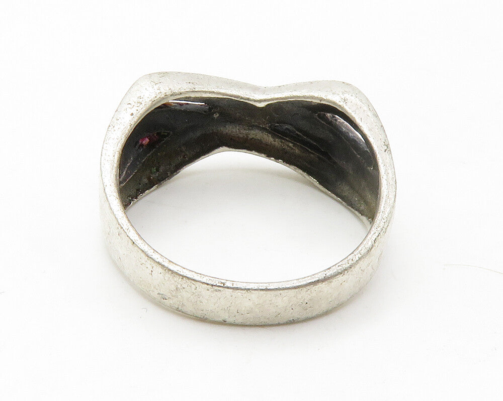 925 Sterling Silver  Vintage Shiny Crossover Dome Band Ring Sz 7   RG14468