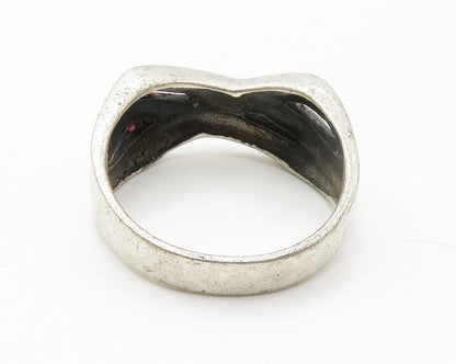 925 Sterling Silver  Vintage Shiny Crossover Dome Band Ring Sz 7   RG14468