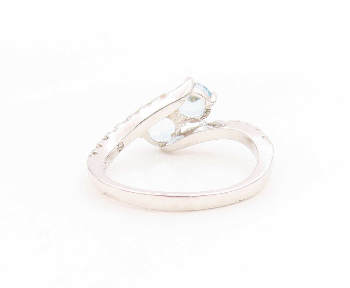 925 Sterling Silver Vintage Ring Elegant Blue Topaz Bypass Band  Sz 6  RG35956