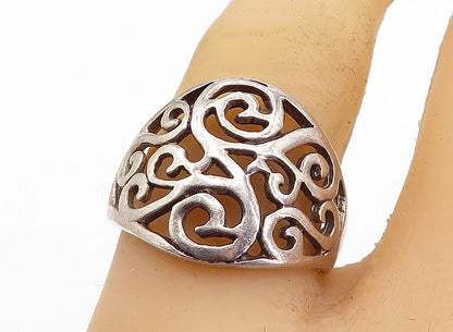 925 Sterling Silver  Vintage Dark Tone Open Swirl Band Ring Sz 7.5  RG4876