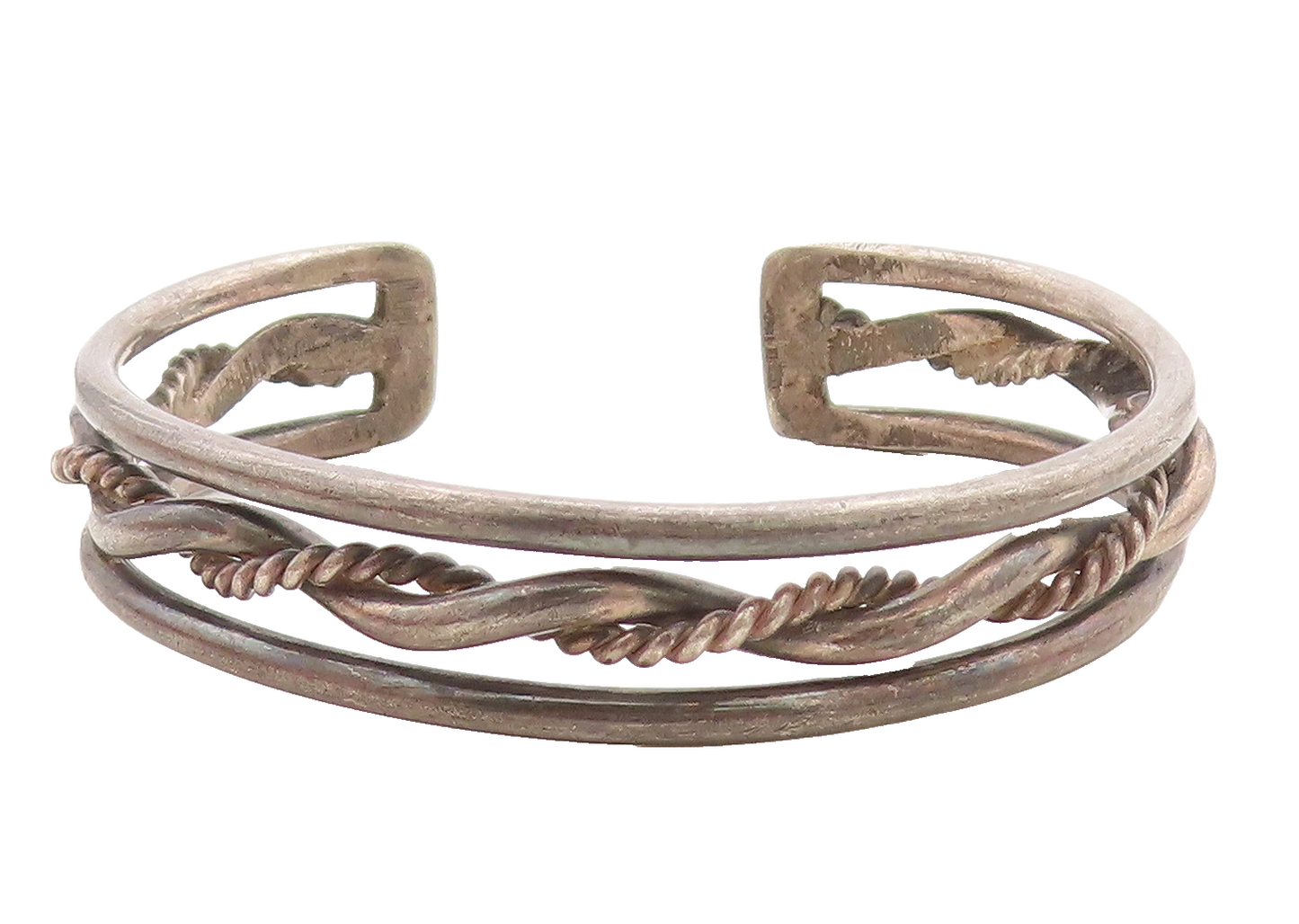 925 Sterling Silver  Vintage Antique Oxidized Rope Twist Cuff Bracelet  BT1753