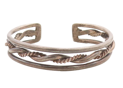 925 Sterling Silver  Vintage Antique Oxidized Rope Twist Cuff Bracelet  BT1753