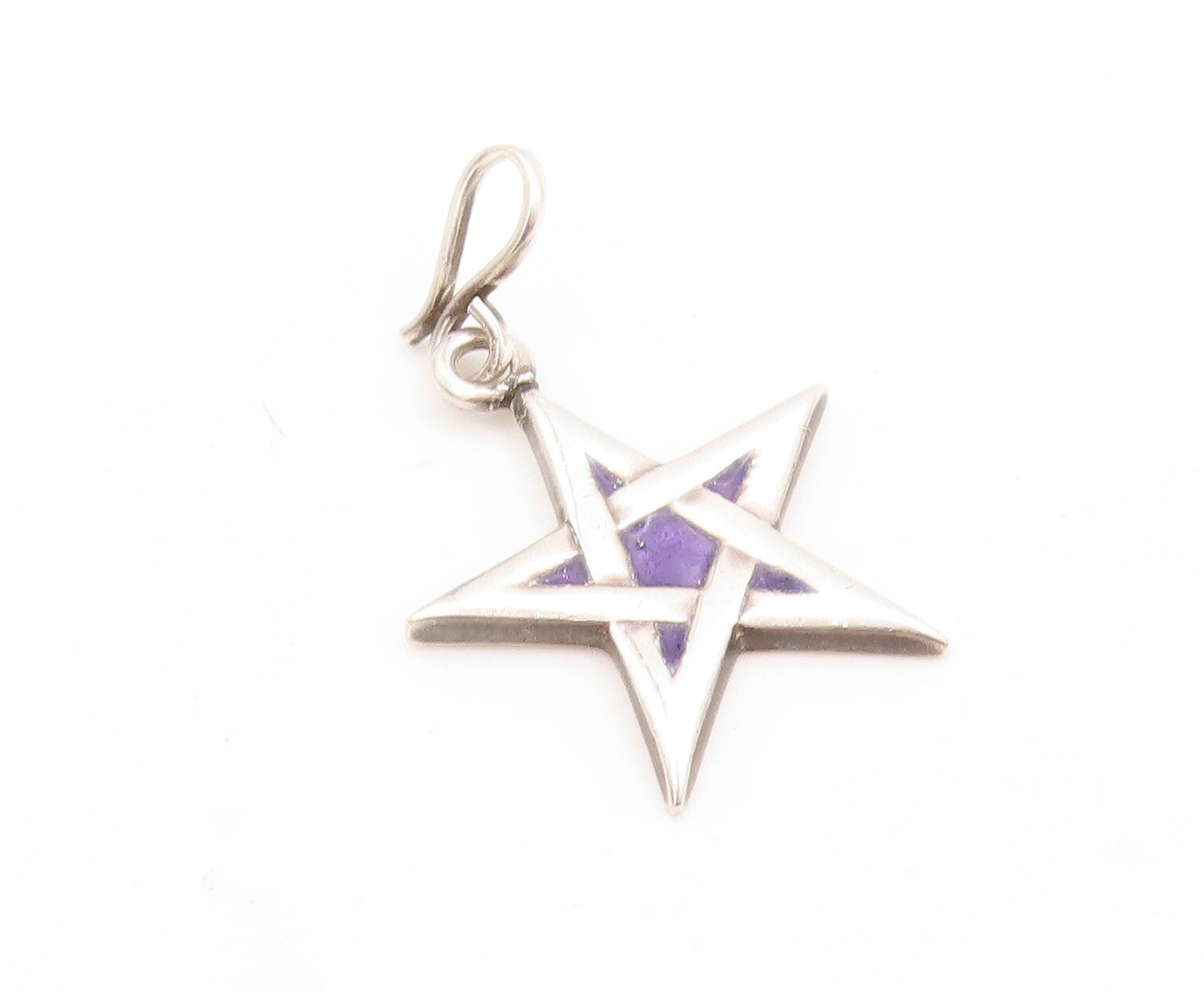 925 Sterling Silver Vintage Pendant Solid Enameled Cutout Star  PT23807