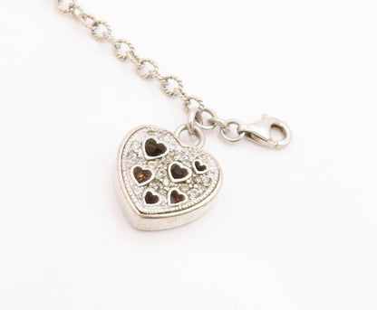 925 Sterling Silver Vintage Bracelet Genuine Diamonds Love Heart Chain  BT11854