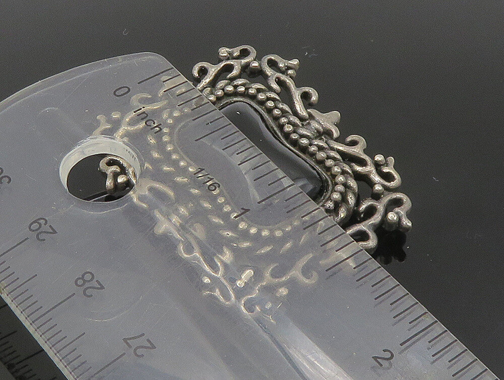 925 Sterling Silver  Vintage Black Onyx Floral Vine Border Brooch Pin  BP9304