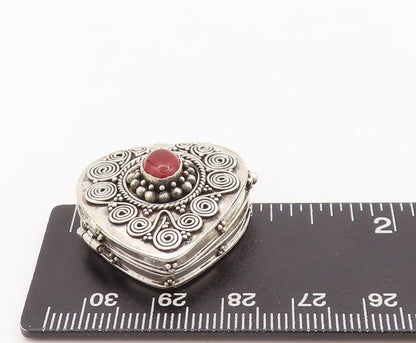 925 Sterling Silver Vintage Pendant Garnet Swirly Carved Heart (OPENS)  PT23448