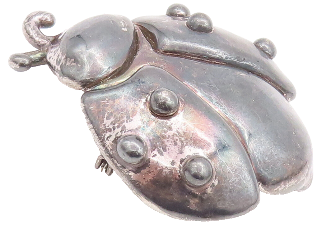 925 Sterling Silver Vintage Brooch Pin ISRAEL Carved Large Puffed Bug  BP10683