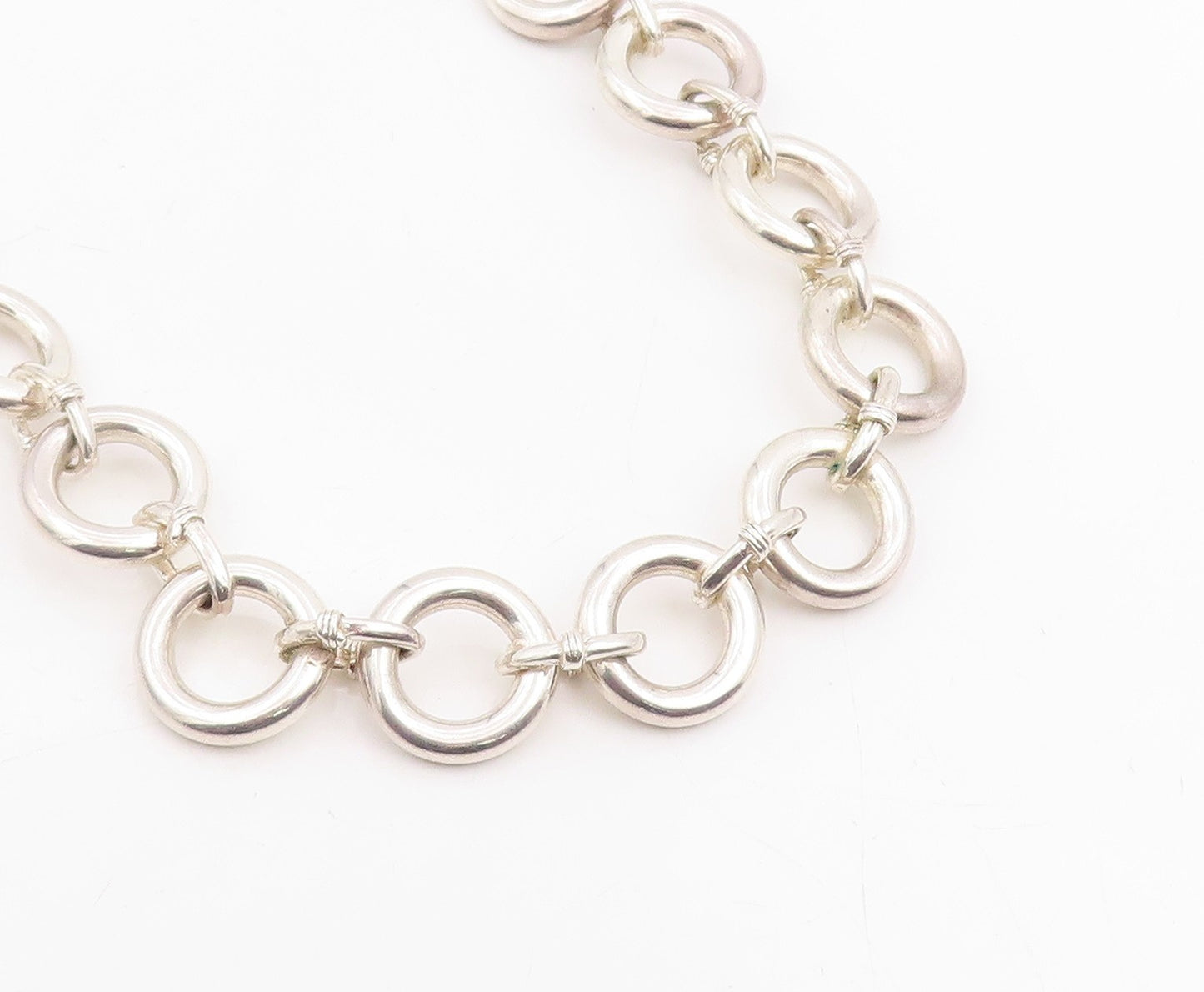 925 Sterling Silver Vintage Necklace Chunky Interlocking Circles Chain  NE4776