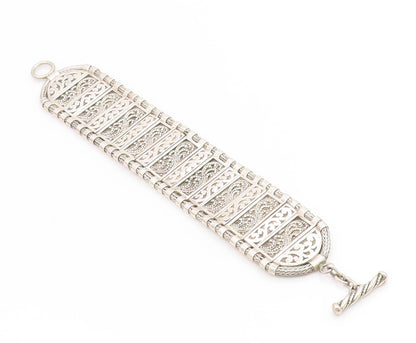 925 Sterling Silver Vintage Bracelet LOIS HILL Wide Scrollwork Panel  BT11919