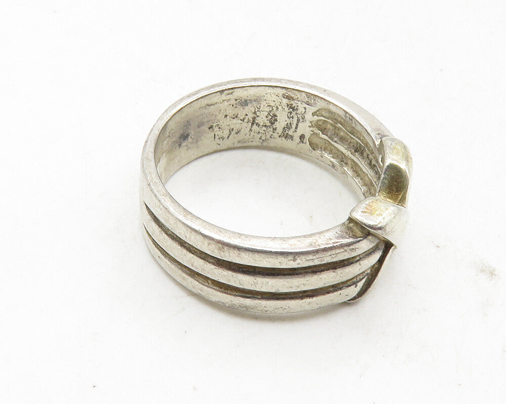 DAVID SIGAL 925 Sterling Silver  Vintage Shiny X Ribbed Band Ring Sz 6  RG9780