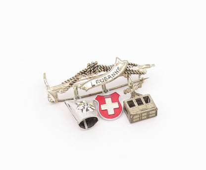 925 Silver  Vintage Rope Wrapped Pick Axe & Enamel Charms Brooch Pin  BP10100
