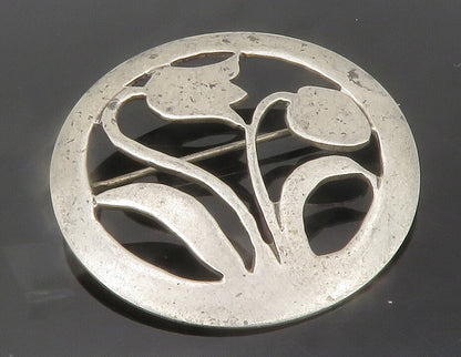 925 Sterling Silver  Vintage Flower Silhouette Round Cutout Brooch Pin  BP4658