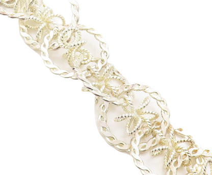 925 Sterling Silver  Polished Open Circle Floral Twist Chain Bracelet  BT1619