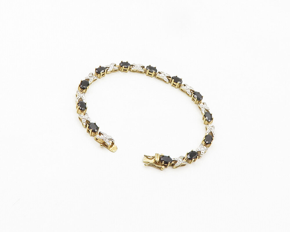 925 Sterling Silver  Sapphire Gold Plated Two Tone XO Chain Bracelet  BT7643