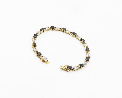 925 Sterling Silver  Sapphire Gold Plated Two Tone XO Chain Bracelet  BT7643