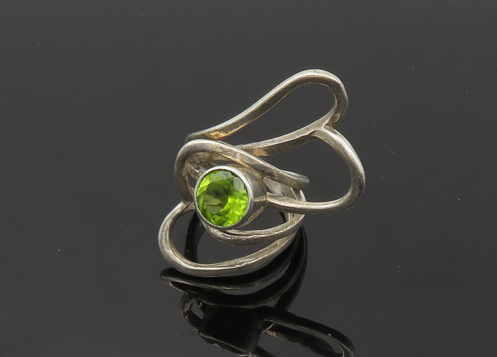925 Sterling Silver   Vintage Peridot Love Hearts Bypass Ring Sz 5.5  RG20168