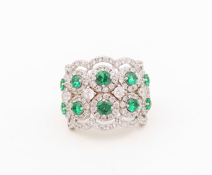 925 Sterling Silver Vintage Ring Round Green Halo White CZ Band  Sz 7  RG30444