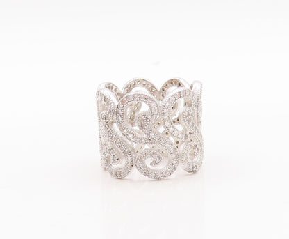 925 Sterling Silver Vintage Ring Designer Swirly Cutout CZ Inlay  Sz 6  RG29761