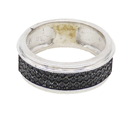 925 Sterling Silver  Vintage Black Hematite Shiny Band Ring Sz 6  RG18457