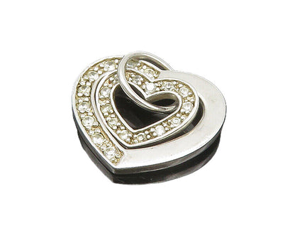 925 Sterling Silver  Vintage Shiny Topaz Open Love Hearts Pendant  PT15468