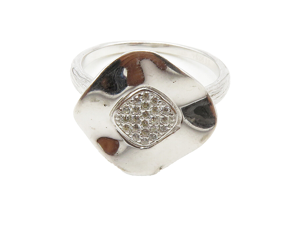 925 Sterling Silver  White Topaz Shiny Floral Motif Band Ring Sz 8  RG13884