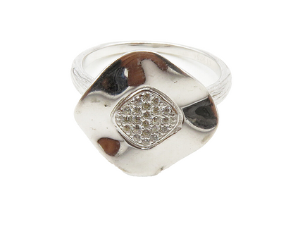 925 Sterling Silver  White Topaz Shiny Floral Motif Band Ring Sz 8  RG13884