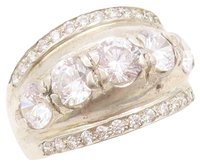 925 Sterling Silver Vintage Ring Multi Size Round CZ Bands Inlay  Sz 7.5 RG31671
