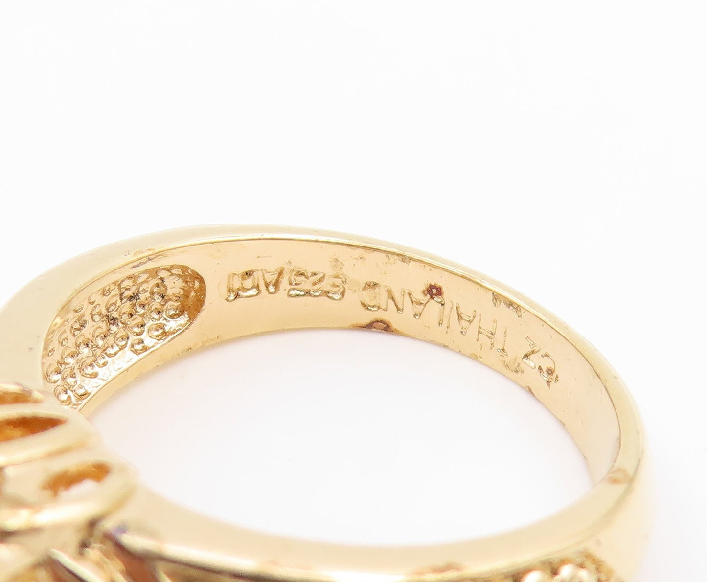 925 Sterling Silver Vintage Ring Gold Plated CZ Statement Band  Sz 8  RG35789