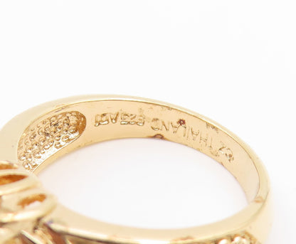 925 Sterling Silver Vintage Ring Gold Plated CZ Statement Band  Sz 8  RG35789