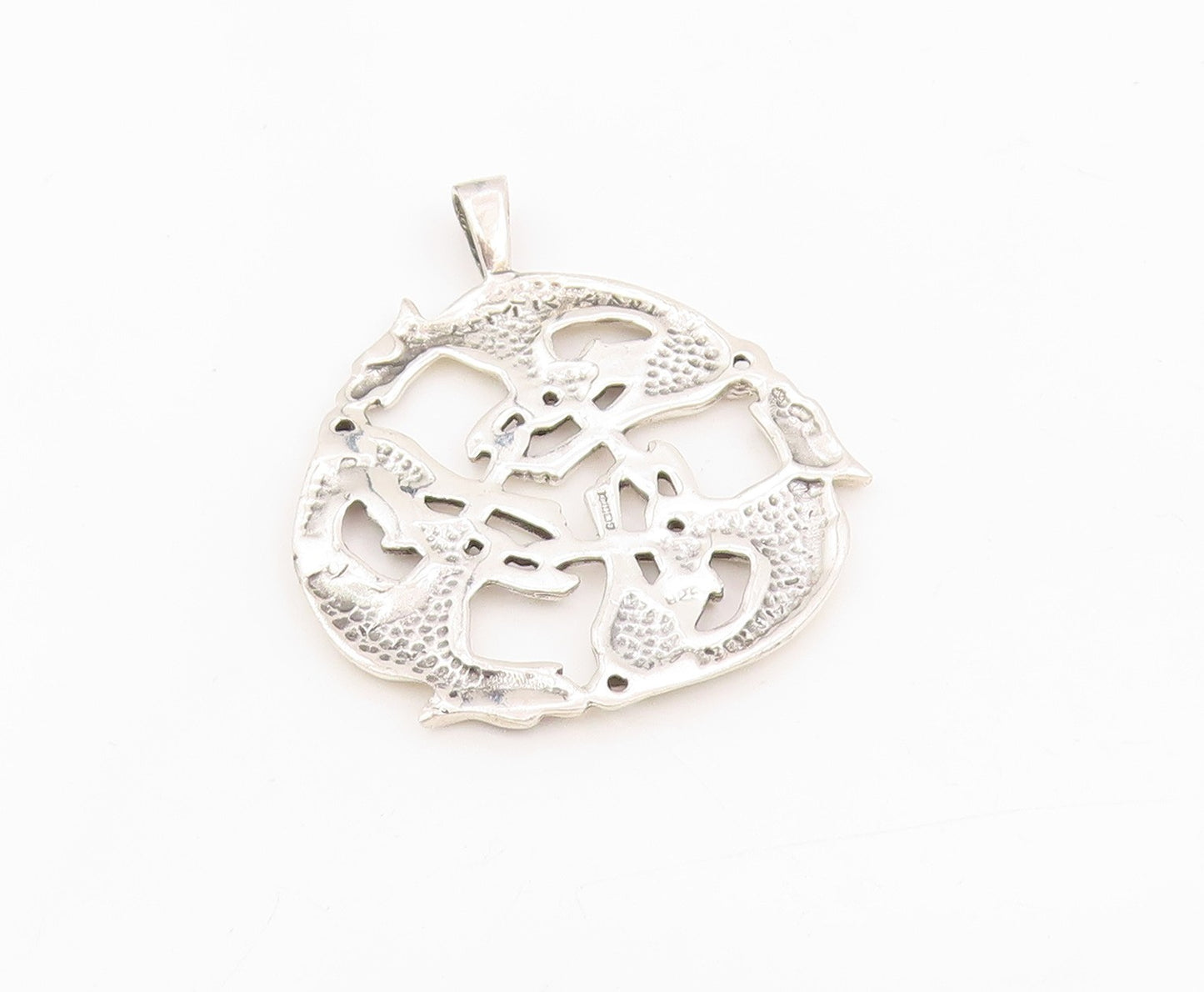 925 Sterling Silver Vintage Pendant Intertwined Triple Celtic Wolves  PT25615