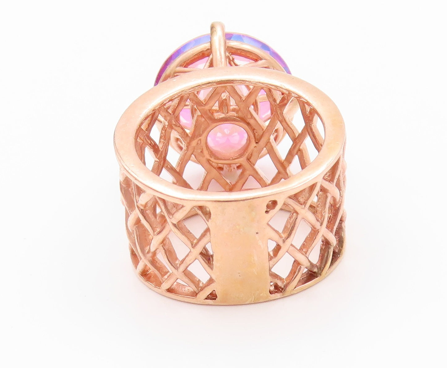925 Sterling Silver Vintage Ring Rose Gold Plated Net Band Gemstone Sz 7 RG32466