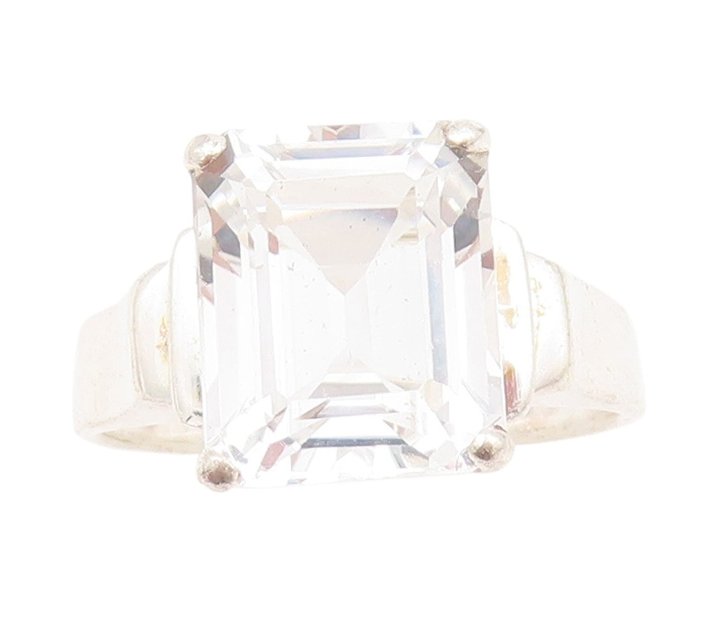 925 Sterling Silver Vintage Ring Minimalist Step Cut Rectangle CZ  Sz 10 RG33039