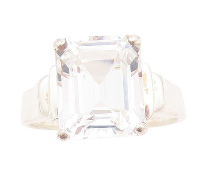 925 Sterling Silver Vintage Ring Minimalist Step Cut Rectangle CZ  Sz 10 RG33039