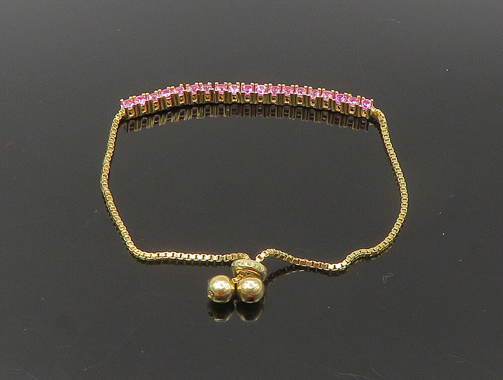 Gold Over 925 Silver  Cubic Zirconia Adjustable Child Box Chain Bracelet BT1106