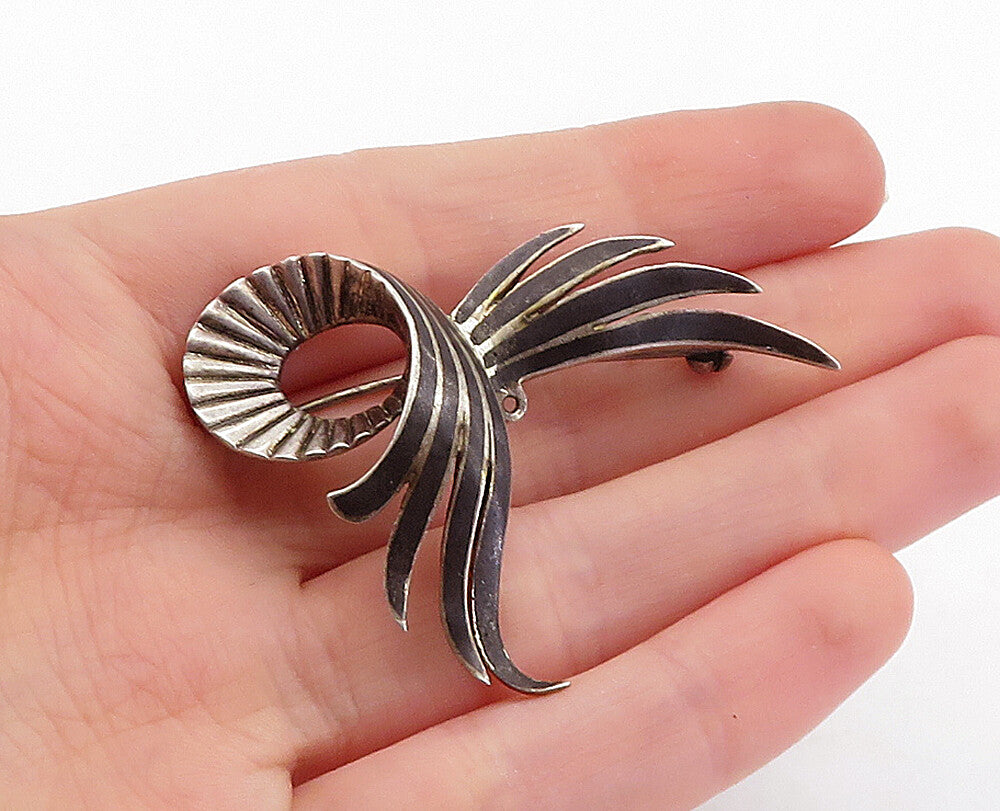 925 Sterling Silver  Vintage Niello Dark Tone Wing Design Brooch Pin  BP2128
