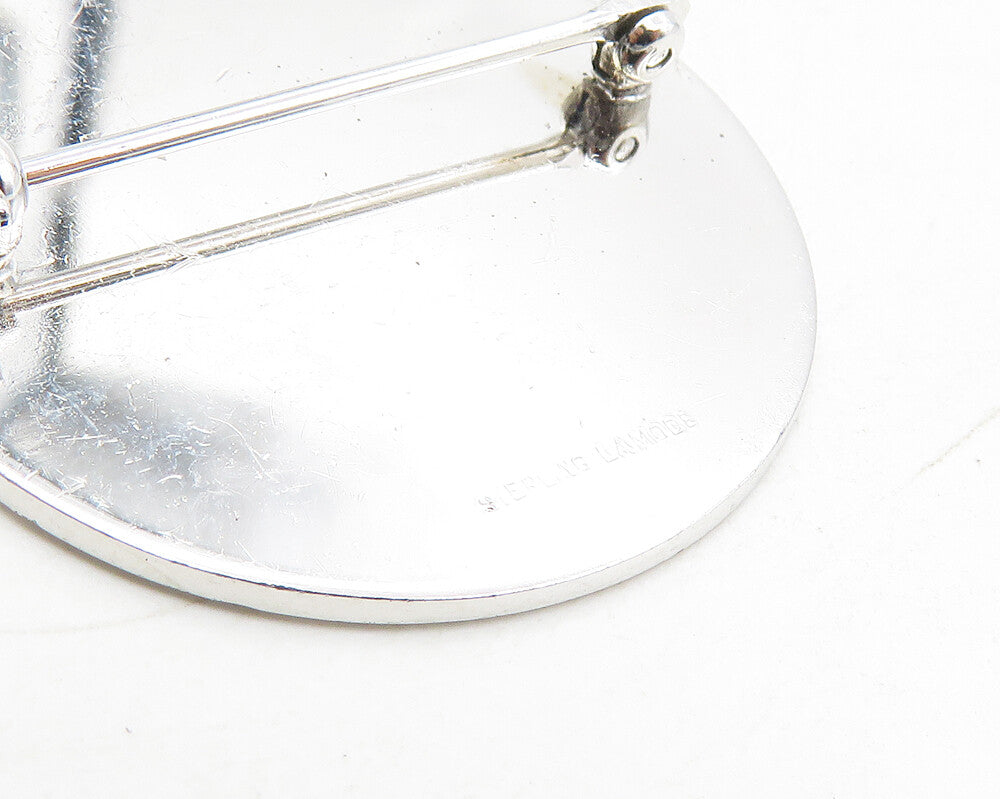 LAMODE 925 Sterling Silver  Vintage Shiny Etched Border Brooch Pin  BP3778