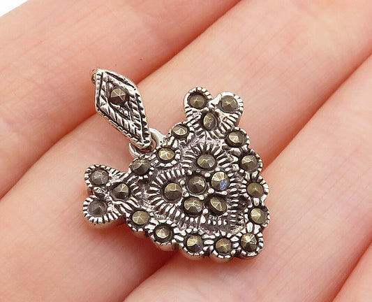 925 Sterling Silver  Vintage Marcasite Decorated Love Heart Pendant  PT5648