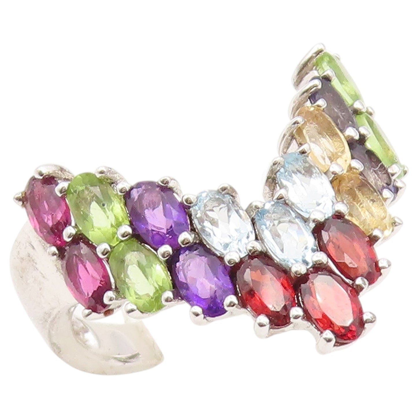 925 Sterling Silver Vintage Ring Multi Gemstone V Shaped Band  Sz 12  RG36527