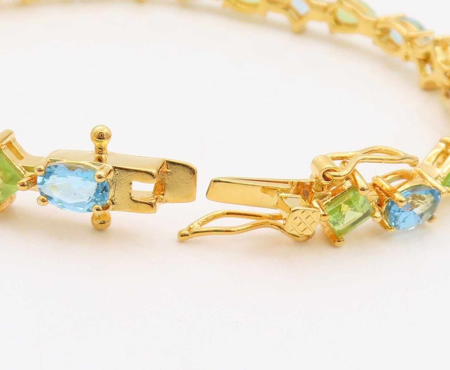925 Sterling Silver Vintage Bracelet Gold Plated Blue Topaz & Peridot  BT10781