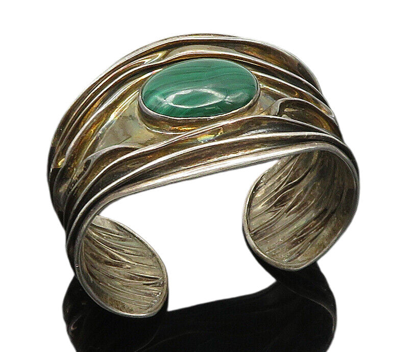 DDD MEXICO 925 Silver  Vintage Agate Modernist Wide Cuff Bracelet  BT9370