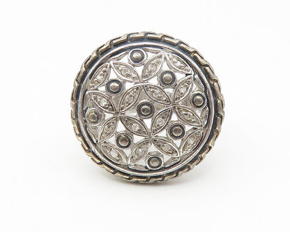 925 Sterling Silver  Shiny Topaz Floral Pattern Cocktail Ring Sz 9  RG10834
