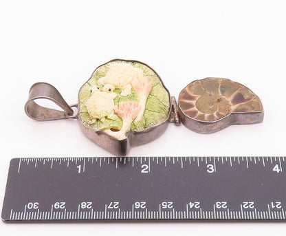 925 Sterling Silver  Vintage Ammonite Snail Shell Turtles Pendant  PT16417