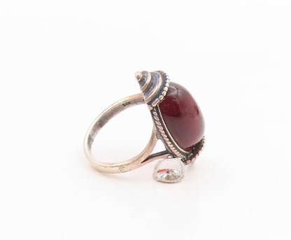 925 Sterling Silver Vintage Ring POLAND Cabochon Amber Band  Sz 6.5  RG35335