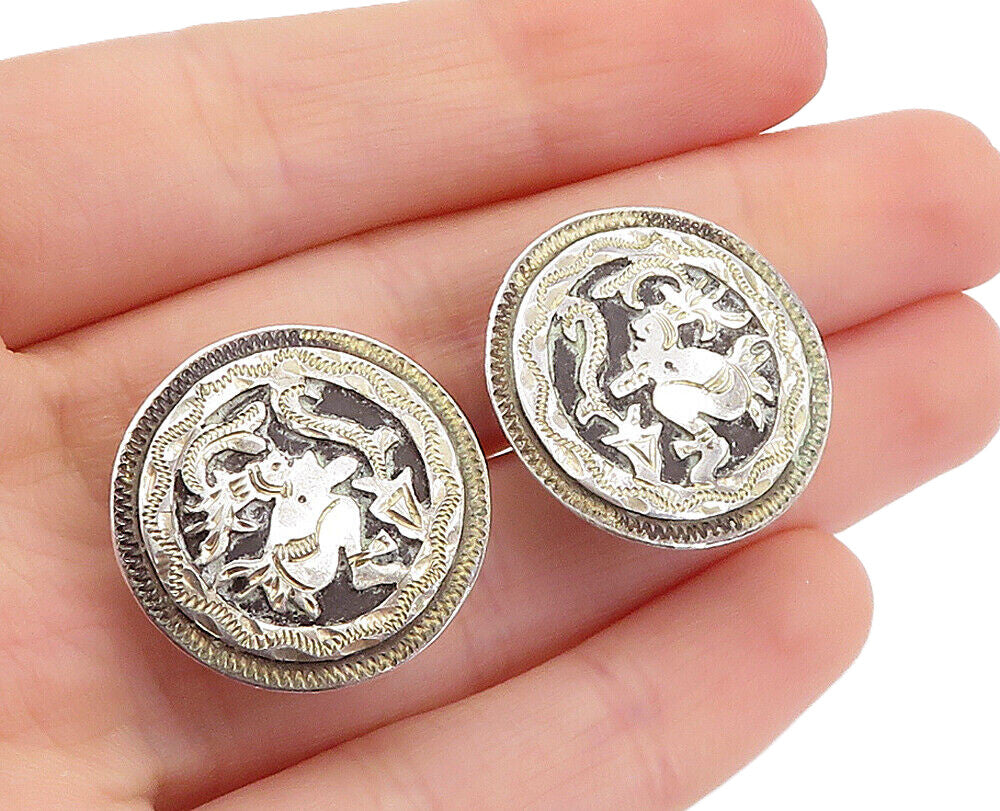 GUATEMALA 925 Sterling Silver  Vintage Traditional Non Pierce Earrings  EG2895