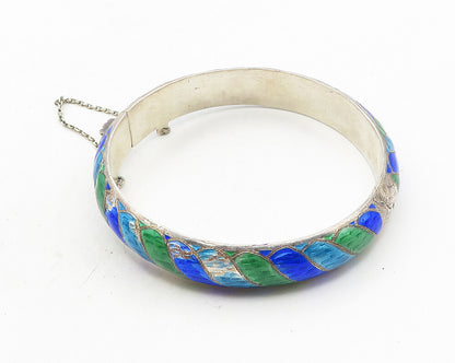SIAM 925 Sterling Silver  Vintage Enamel Coated Pattern Bangle Bracelet BT4362