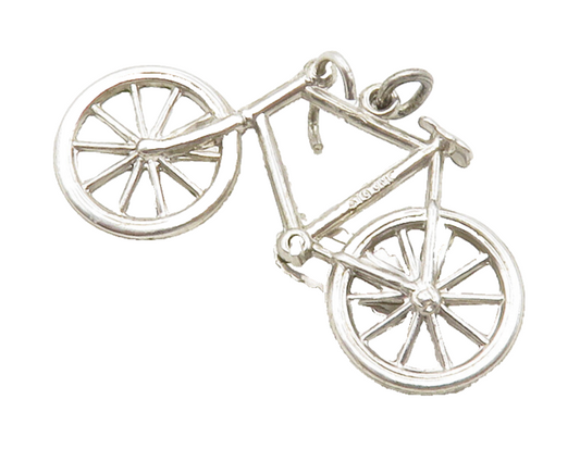 925 Sterling Silver  Vintage Shiny Bicycle Motif Drop Pendant  PT10494