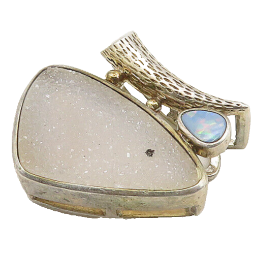 WHITNEY KELLY 925 Silver  Vintage Druzy Stone & Fire Opal Pendant  PT15310