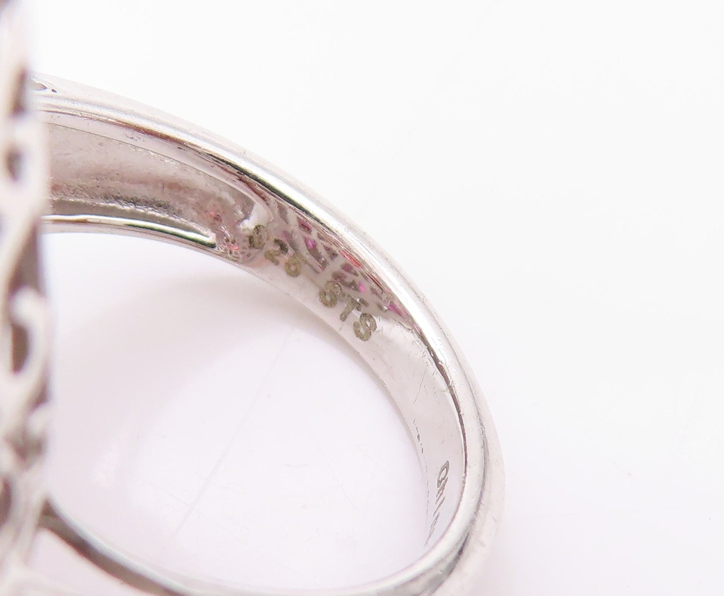 925 Sterling Silver Vintage Ring Diamonds  Amethyst & Garnet  Sz 5  RG32440