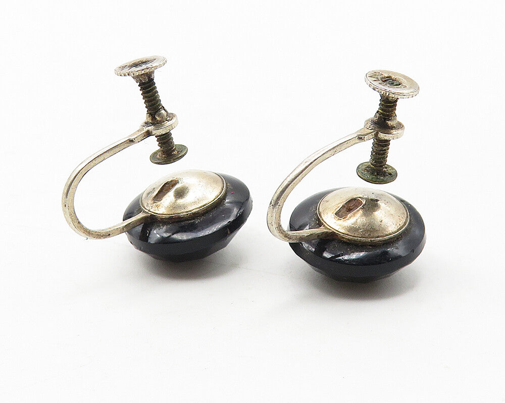 925 Sterling Silver  Vintage Black Hematite Non Pierce Drop Earrings  EG5928